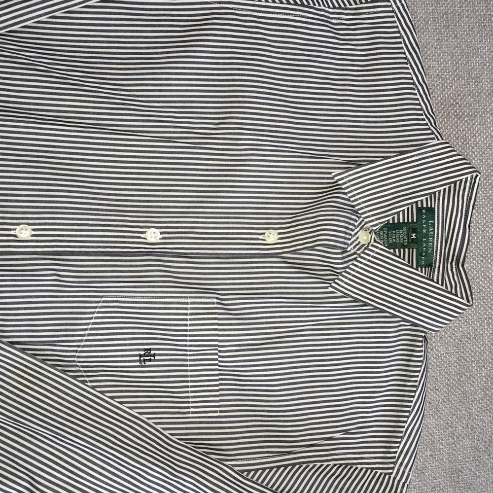 Lauren Ralph Lauren Black and White Striped Button Down Shirt M